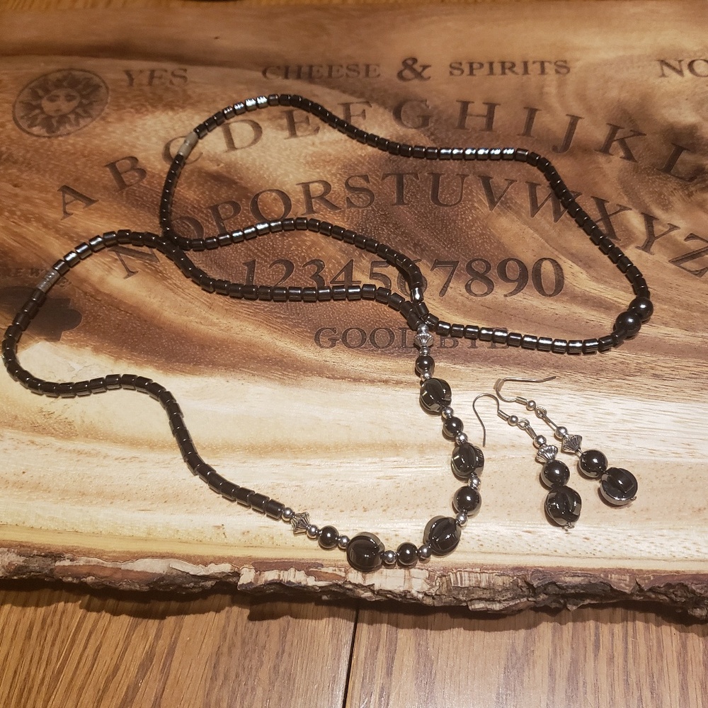 Hematite 2 necklaces and earring set